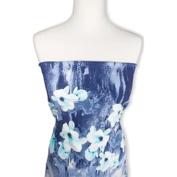 Metráž - Kostýmovka Vis/Pam/El MODROBÍLÁ TYRKYS KVĚT BORDURA OBOUSTRANNÁ - látka na šaty, kostýmy, sukně - Modré barvy, 140 cm