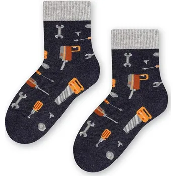 Tmavě modré chlapecké ponožky s nářadím Art.084 XA016, DENIM MELANGE Velikost: 29/31