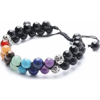 Šperk Achát černý čakrový náramek dvojitý se Shamballa zapínáním obvod cca 16 až 24 cm