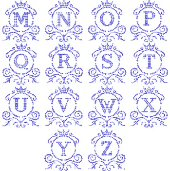 FM010 - monogramy - písmena abecedy M-Z, nažehlovací hot-fix kamínková aplikace na textil, rozměry cca 8,8x9,7cm barva kamenů - písmena: broušené kameny barva 101 Crystal /stříbrná, písmeno: písmeno P