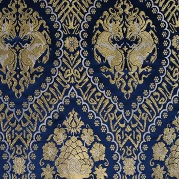 Perský brokát s čchi-liny a arabskými nápisy, směs hedvábí s lurexem, modro-zlatý, sartor.cz