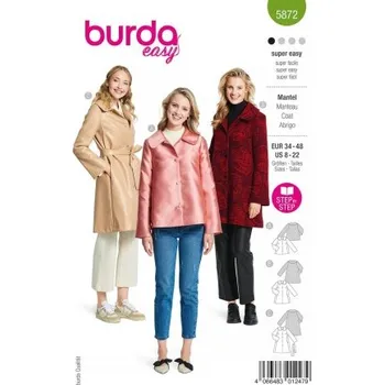 Volný čas Střih Burda 5872 na dámský kabát a kabátek -