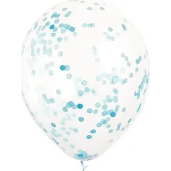 Balónek Balónky 30cm - průhledné s modrými konfetami - 6 ks