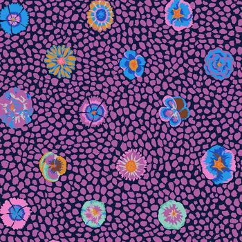 Free Spirit Kaffe Fassett Guinea flower Purpl květovaná vícebarevná bavlněná látka patchwork