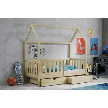 Postel Dřevěná postel DOMEK 01 MAC 80x200 cm s úložným prostorem borovice masiv - více odstínů