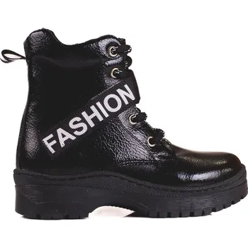 Dětská treková obuv Černé dívčí lakované workery 22-61064B Velikost: 30