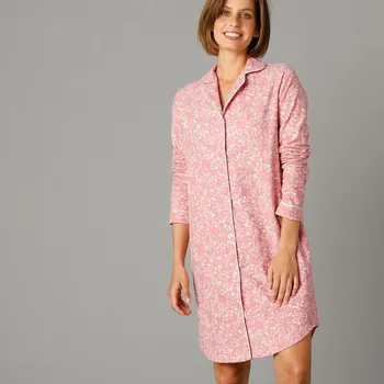 Dámská noční košile Blancheporte Flanelová noční košile na knoflíky, s potiskem květin šedorůžová 46/48