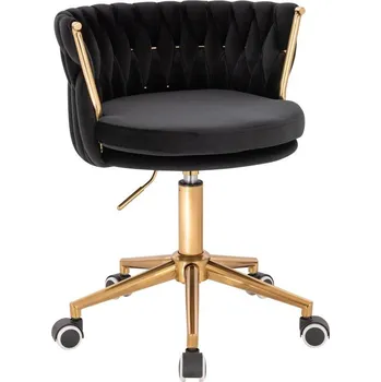 LuxuryForm DESIGN Kosmetická židle LYON VELUR na zlaté podstavě s kolečky - černá