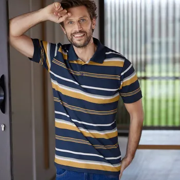 Pánské tričko Blancheporte Pruhované polo tričko s krátkými rukávy námořnická modrá/medová 147/156 (5XL)