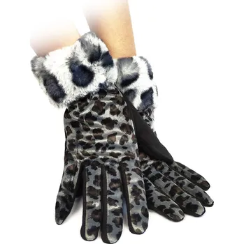 Rukavice Dámské kožené rukavice s leopardím vzorem šedé, VELIKOST UNI