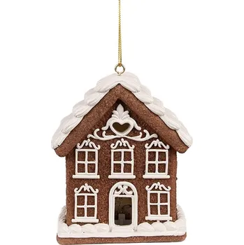 Vánoce Clayre & Eef Závěsná svítící ozdoba perníková chaloupka Gingerbread House - 9*6*10/21 cm