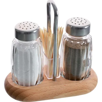 Kořenka Dochucovací souprava WOOD 2 ks sklo, dřevo, nerez 12x6x10 cm