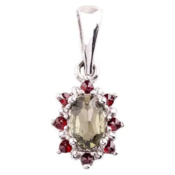 Přívěsek granát - stříbrný přívěsek - květina (1001V) povrchová úprava: zlacené