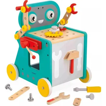 Dřevěná hračka BricoKids - Chodítko a vozík s nářadím - Robot