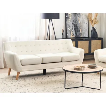 Pohovka 3místná pohovka světle béžová čalouněná všívaná zadní strana silně polstrované nohy ze světlého dřeva skandinávský minimalistický styl obývací pokoj Beliani