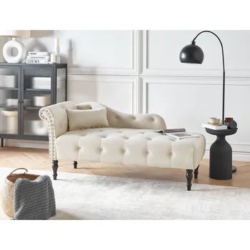 Zahradní nábytek Lenoška světle béžová sametové čalounění s knoflíky a polštářem levá retro klasický styl obývací pokoj ložnice Beliani