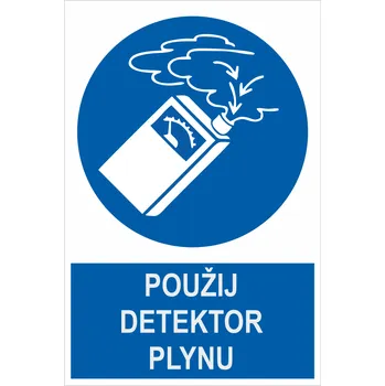 Značení POUŽIJ DETEKTOR PLYNU ISO 7010 samolepící PVC fólie 150 x 100 mm