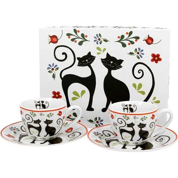 2x šálek s podšálkem, kočky etno