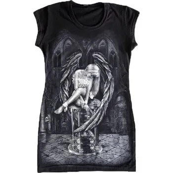 Dámská tunika černá tunika, bavlna, potisk, gotika, anděl času, přesýpací hodiny velikost: XL