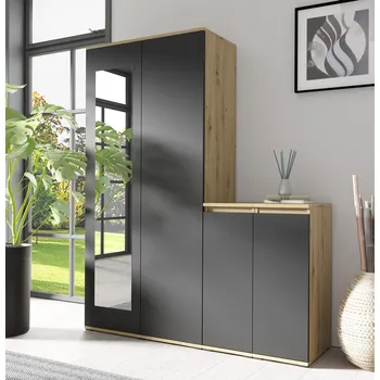 Šatní skříň Předsíňová stěna AMI 24 - se zrcadlem Dub artisan/černá