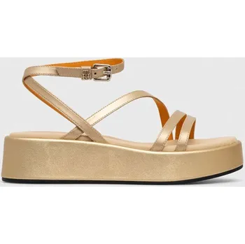 Dámské sandále Kožené sandály Tommy Hilfiger TH STRAP GOLD PLATFORM dámské, zlatá barva, na platformě, FW0FW07729 GLD, EUR 40