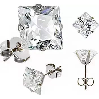 Náušnice Drobné ocelové náušnice - čtvercový čirý zirkon, puzetové zapínání, 4 mm