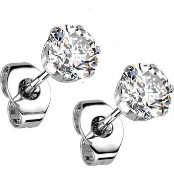 Šperk Ocelové náušnice - čiré zirkony 4 mm