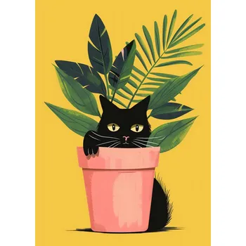 Plakát Plakát, Obraz - Cat In the Plant, Andreas Magnusson