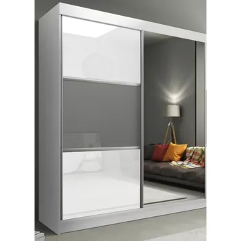 Skříňka na klíč Šatní skříň Rumba, 200 cm, bílá/bílé sklo