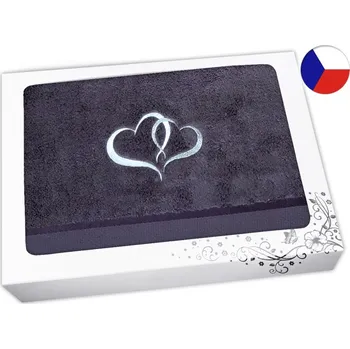 Látkový kapesník Luxusní dárková balení ručníku s výšivkou antracit Srdce bílá/stříbrná