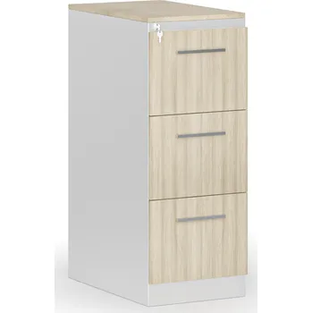 Kartotéka B2B Partner Kovová zásuvková kartotéka PRIMO s dřevěnými čely A4, 3 zásuvky, bílá/dub přírodní