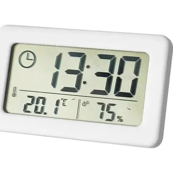 Hodiny Mini digitální hodiny s teploměrem a vlhkoměrem - Bílý