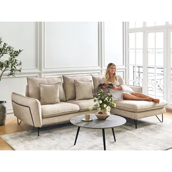 Pohovka Rohová pohovka béžové žinylkové čalounění kovové nohy nastavitelné opěradlo extra polštáře moderní design Beliani