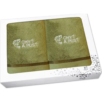 Ručník Dárková sada pro rybáře ručník a osuška khaki Chyť a pusť