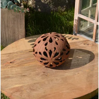 Zahradní dekorace Keramická koule na svíčku s květinou 12 cm, zahradní dekorace Motiv: tmavá