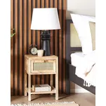 Noční stolek se zásuvkou světle hnědé dřevo s ratanovými dvířky boho styl stolek k posteli boční stolek Beliani