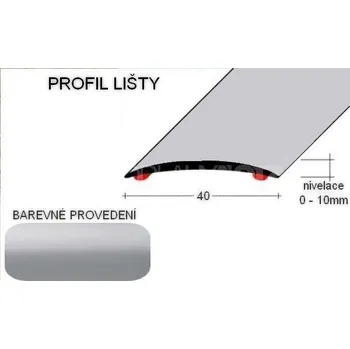 přechodová lišta A 13 PŘECHODOVÉ LIŠTY - SAMOLEPÍCÍ, šíře 40 mm Barva: Stříbrná, Zvolte délku: 93 cm