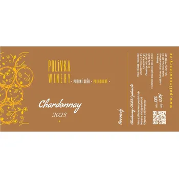 Víno Chardonnay 2023, pozdní sběr, Polivka Winery, polosuché