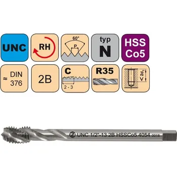 Ruční nářadí NÁSTROJE CZ Závitník strojní UNC 1 1/8-7 2B HSSCo5 DIN 376 RSP35 - 4054 - CZZ4054-UNC-1-1/8"-7-2B