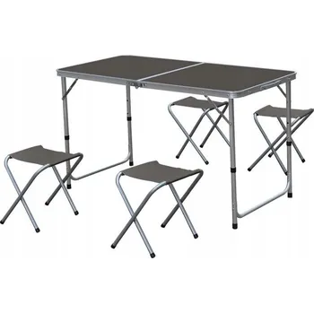 Zahradní stůl SKLÁDACÍ TURISTICKÝ STŮL + 4 ŽIDLE SADA KEMPINGOVÉHO NÁBYTKU ŠEDÁ