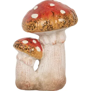 Bílo-červená keramická dekorace houby Muchomůrky - 8*8*12 cm