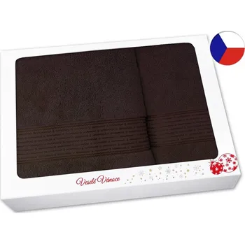 Ručník Vánoční dárková sada ručníku a osušky PROUŽEK tmavě hnědý