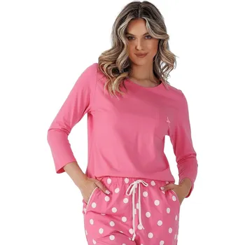 Dámské pyžamo Růžové pyžamo s puntíky Leveza Velik 1519 7/8 M-2XL Velikost: XL