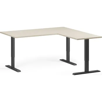 Psací stůl B2B Partner Rohový výškově nastavitelný stůl, 160x160 cm, 3 motory, L/P, černá podnož, bříza