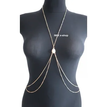 Náhrdelník Řetízkový náhrdelník kolem těla s ozdobným kamenem Zlatá