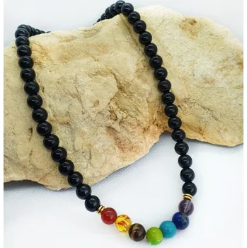 Náhrdelník Čakrový náhrdelník z broušených kamenů a černého kamene Onyx