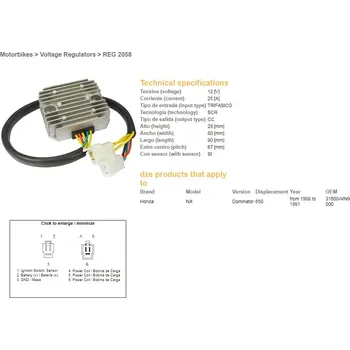 Elektroinstalace pro motocykl DZE REGULÁTOR NAPĚTÍ HONDA NX 650 DOMINATOR '88-'91 (SH532B) (31600-MN9-000)