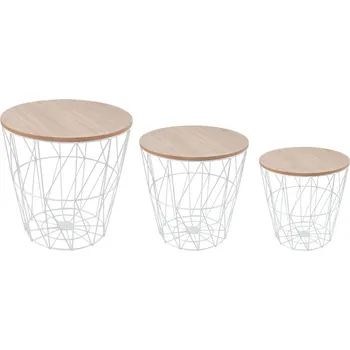 Konferenční stolek Stolek kulatý odkládací set 3 ks hnědý bílý rám