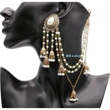 Náušnice Bollywood náušnice s prověšením do vlasů - 1 ks Bílá perleť Pouze levý