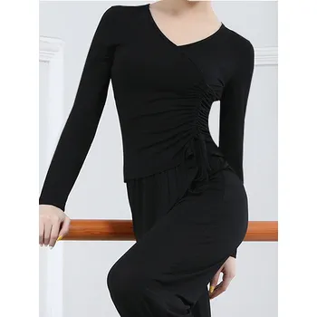 Taneční Top s bočním stahováním Dlouhý rukáv - všechny velikosti Černá XL